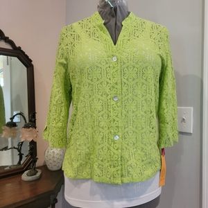 NWT 12 Ruby Rd Spring Green Lace Blouse